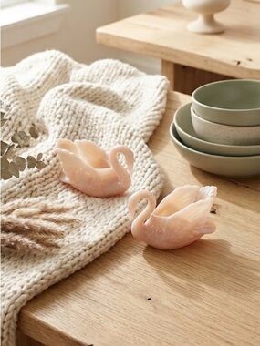 Antique set of 3 Cambridge Pink Swan Salt Dips or trinket dishes